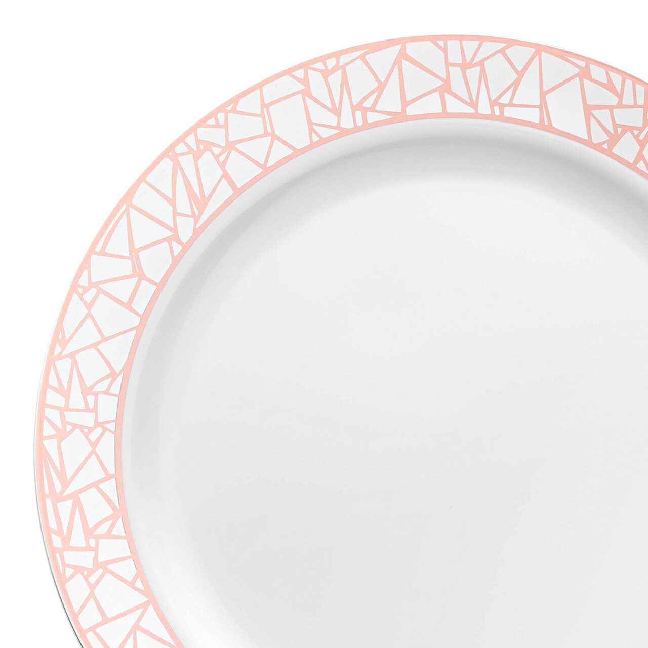White with Silver and Rose Gold Mosaic Rim Round Plastic Appetizer/Salad Plates - 7.5" (120 Plates)